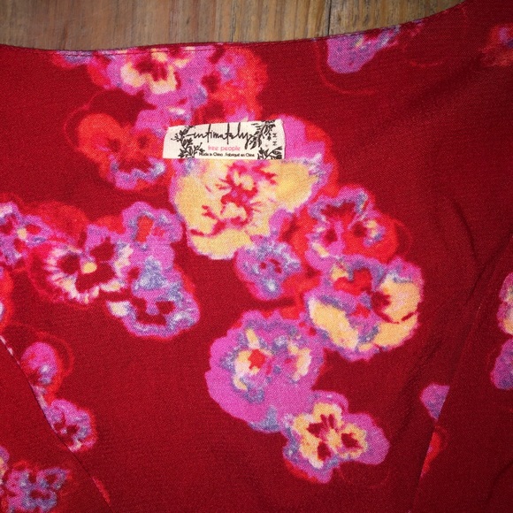 Free People Bodysuit Red Floral M Lace Tie Top - Picture 7 of 7